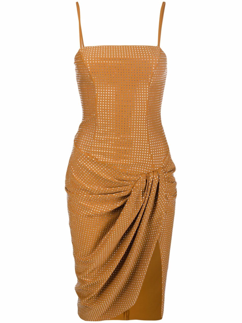 Crystal embellished draped dress - Brown
