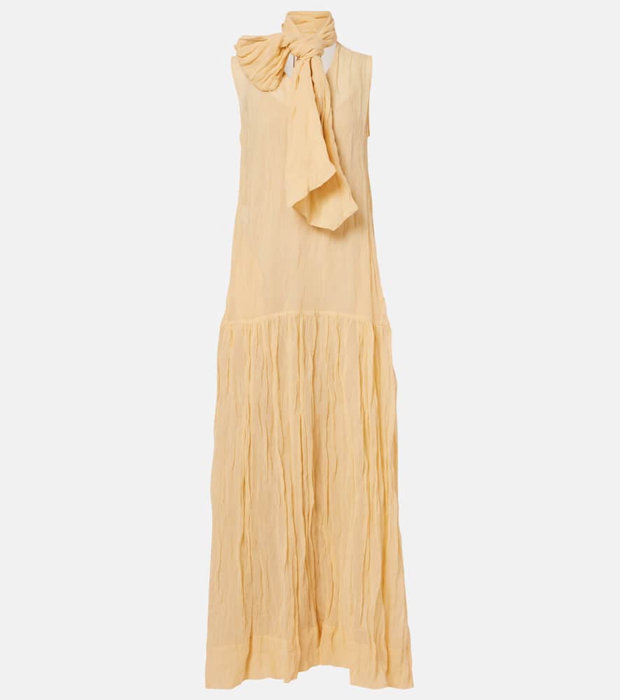 Scarf-detail cotton-blend maxi dress