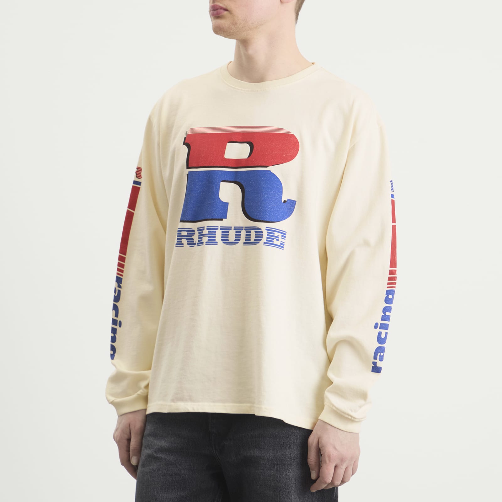 Men's Split Petrol Logo Long Sleeve T-Shirt Vintage White/ Red/ Blue