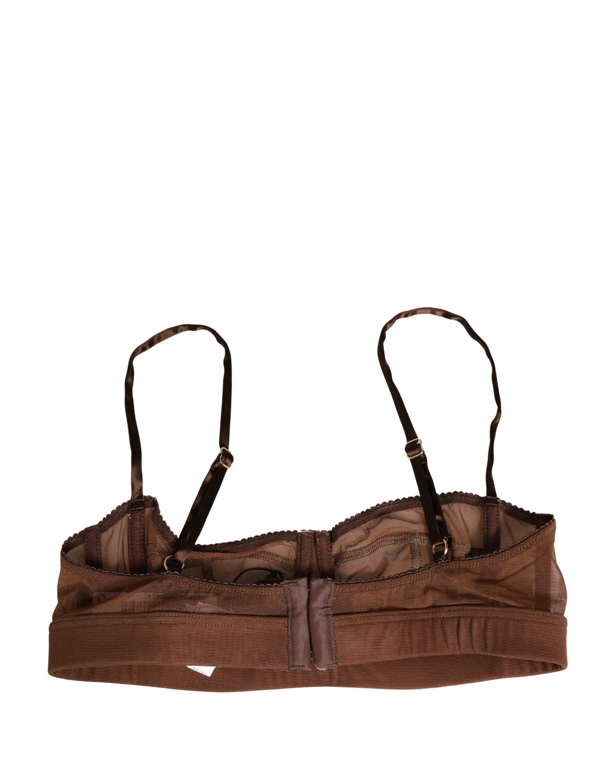 Logo-Embroidered Nylon Mesh Balconette Bra — Brown