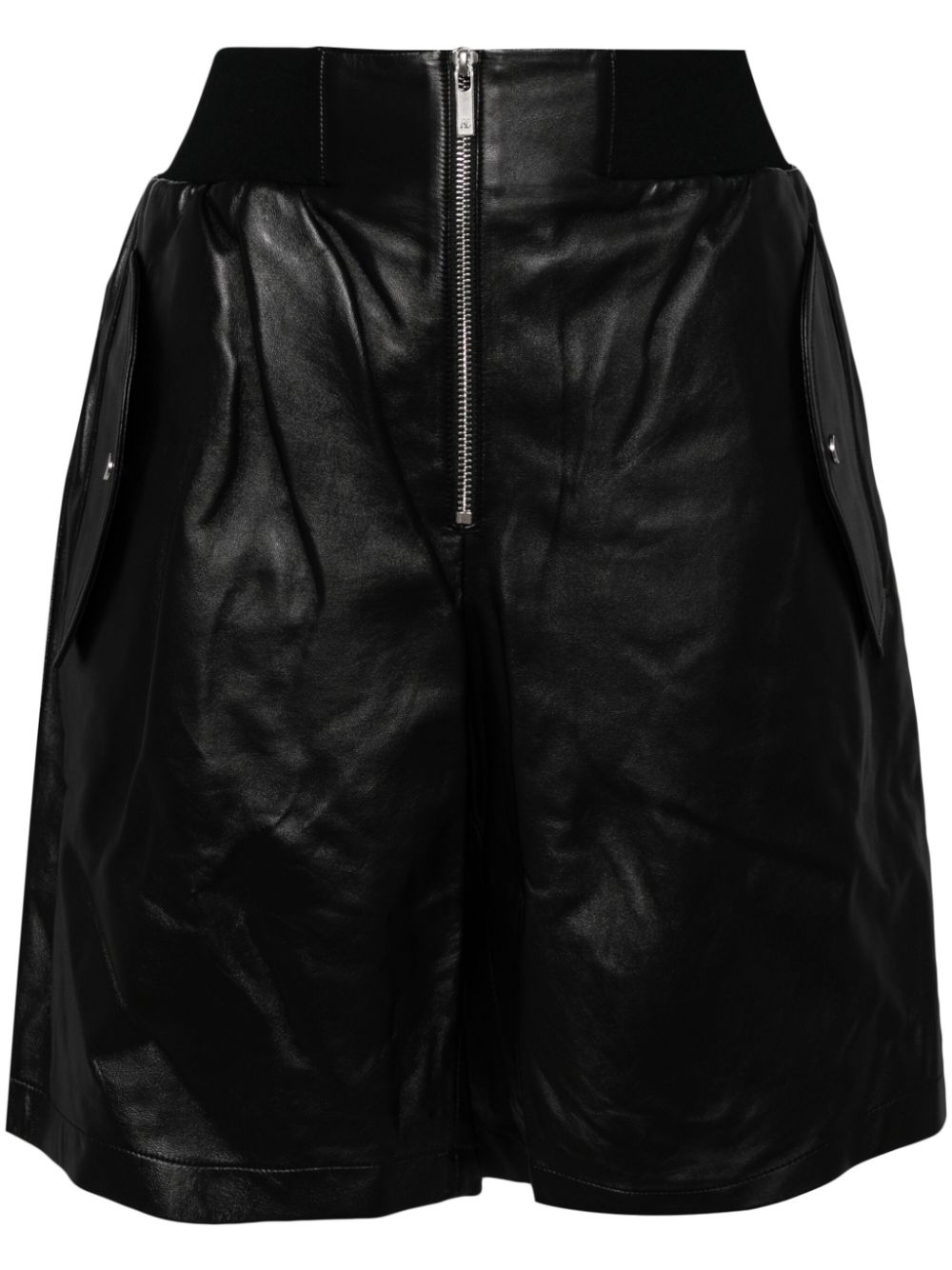 Zip-up leather shorts - Black