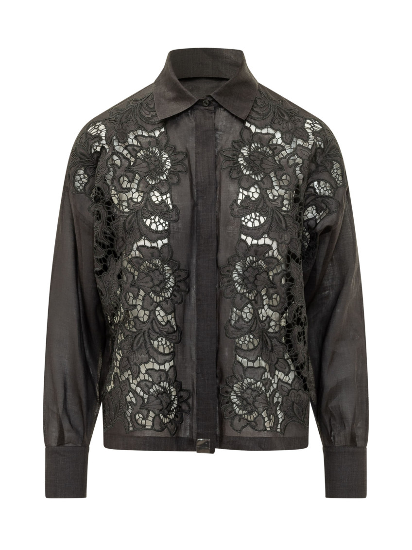 Black Regular Embroidered Shirt