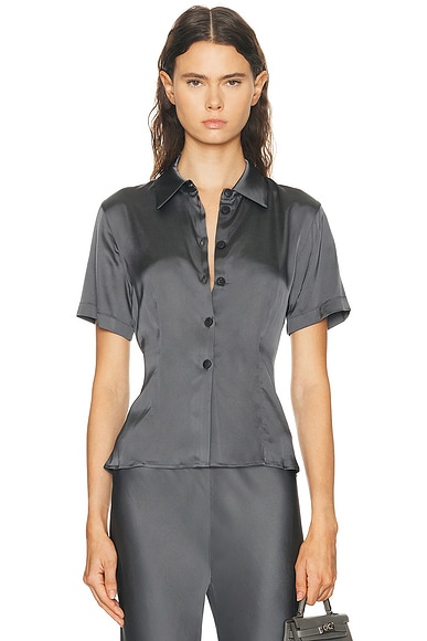 EAVES Groa Cinched Top in Charcoal. L. Also in M, S, XL