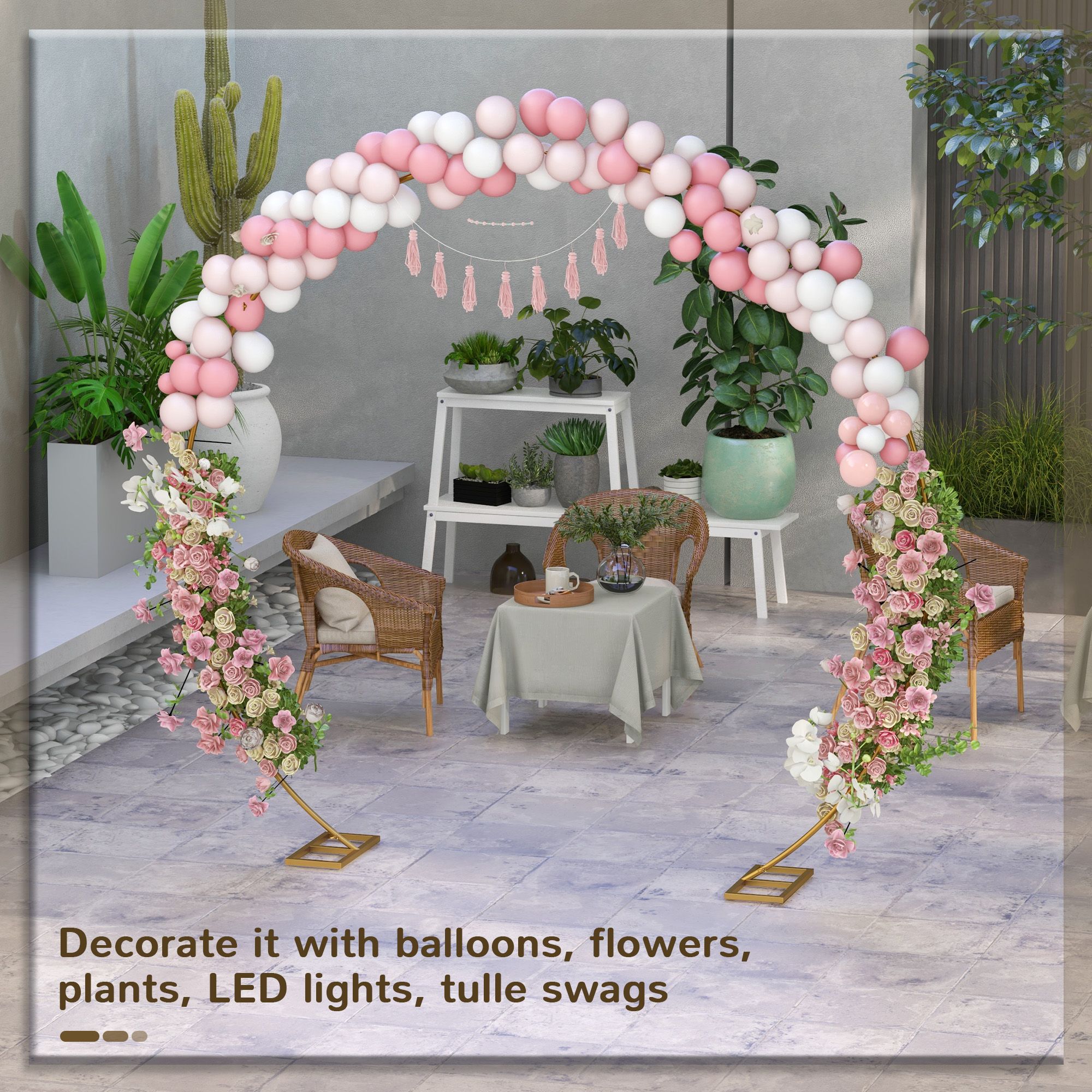 Outsunny 280Cm Gold Tone Wedding Arch Round Backdrop Stand For Birthday Party