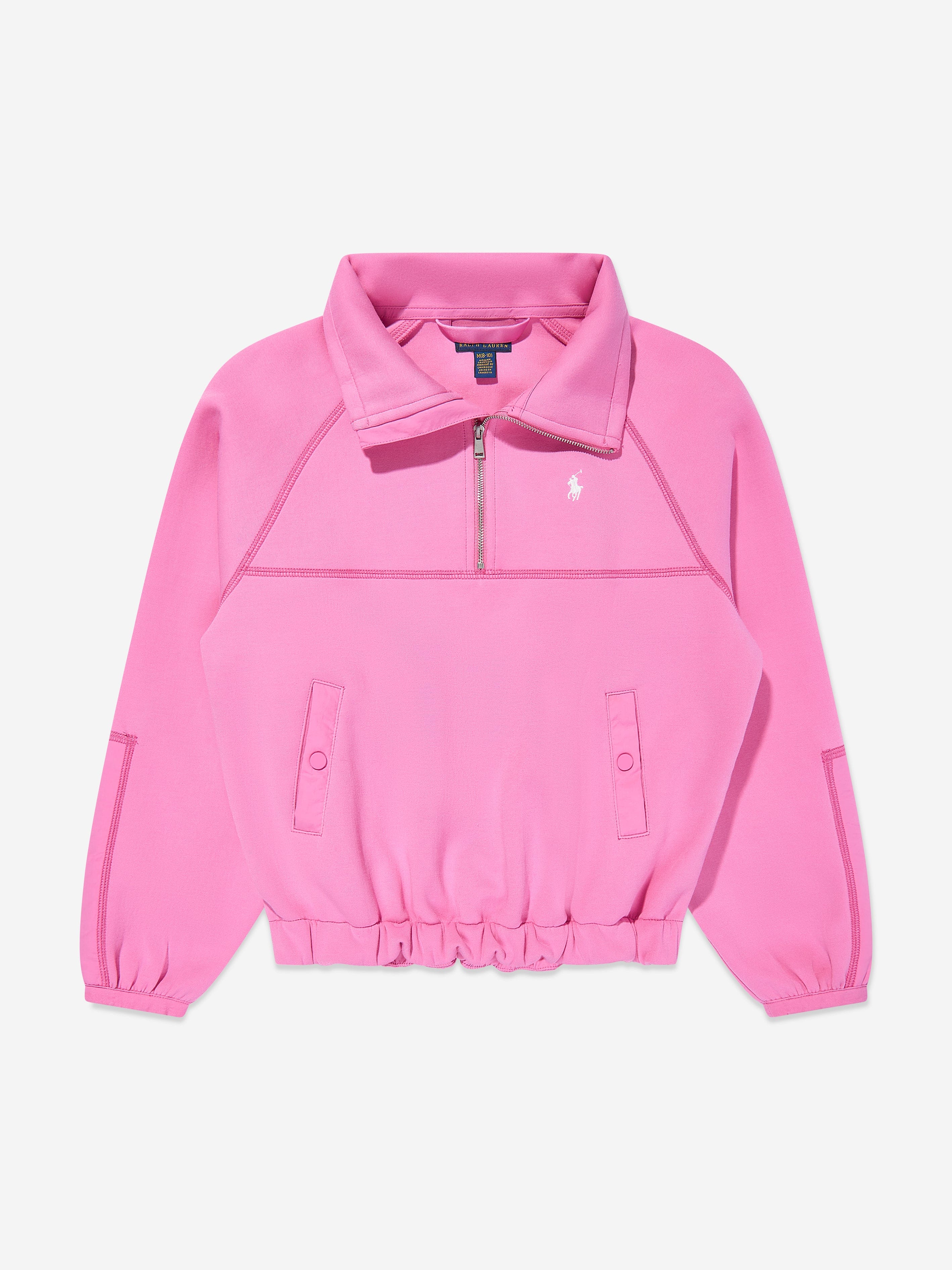 Ralph Lauren Girls Half Zip Hybrid Sweatshirt in Pink US L - UK 12 - 14 Yrs