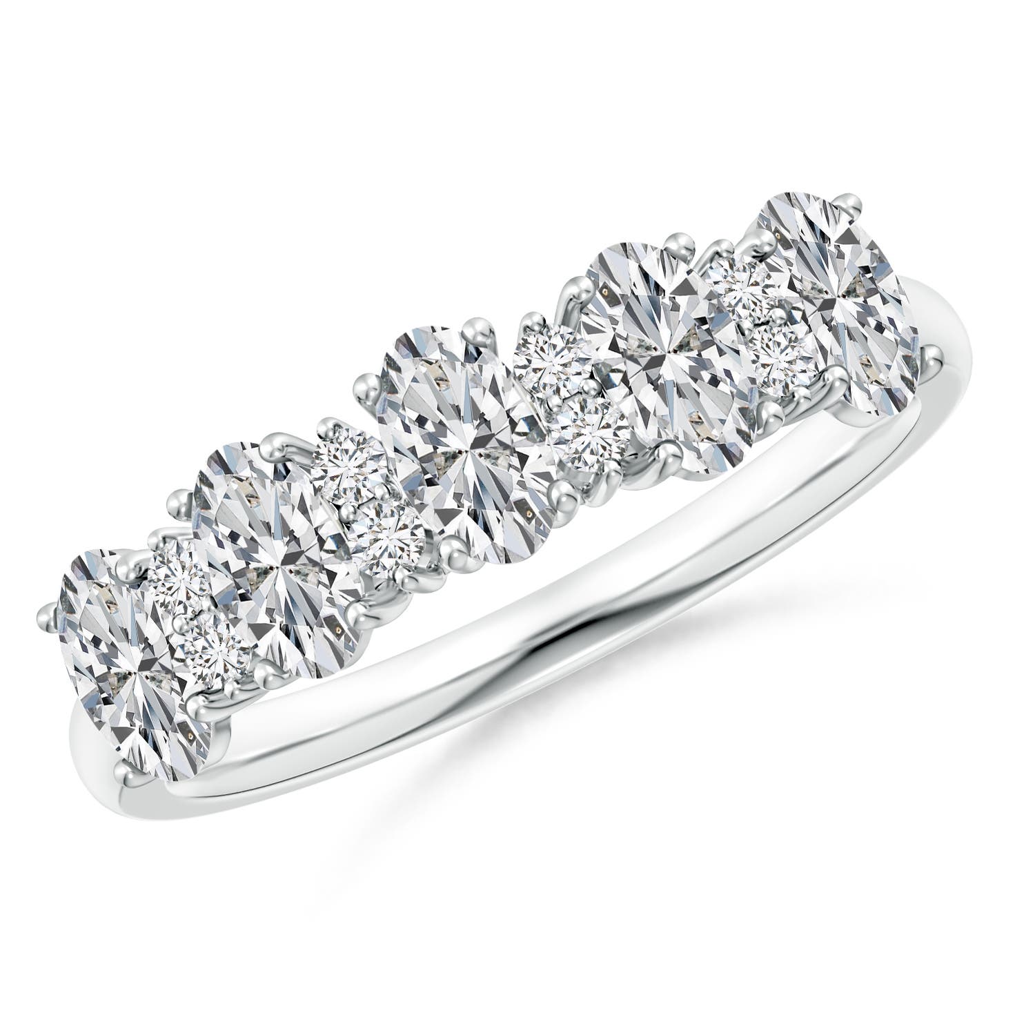 Angara 1.05 Carats Five Stone Oval Diamond Wedding Ring with Accents in Platinum