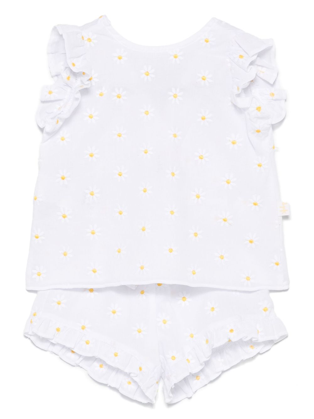 Floral-embroidered shorts set - White
