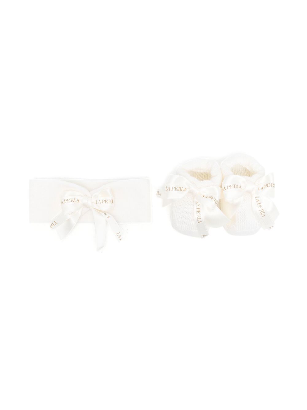 Bow-detail booties & headband set - Neutrals