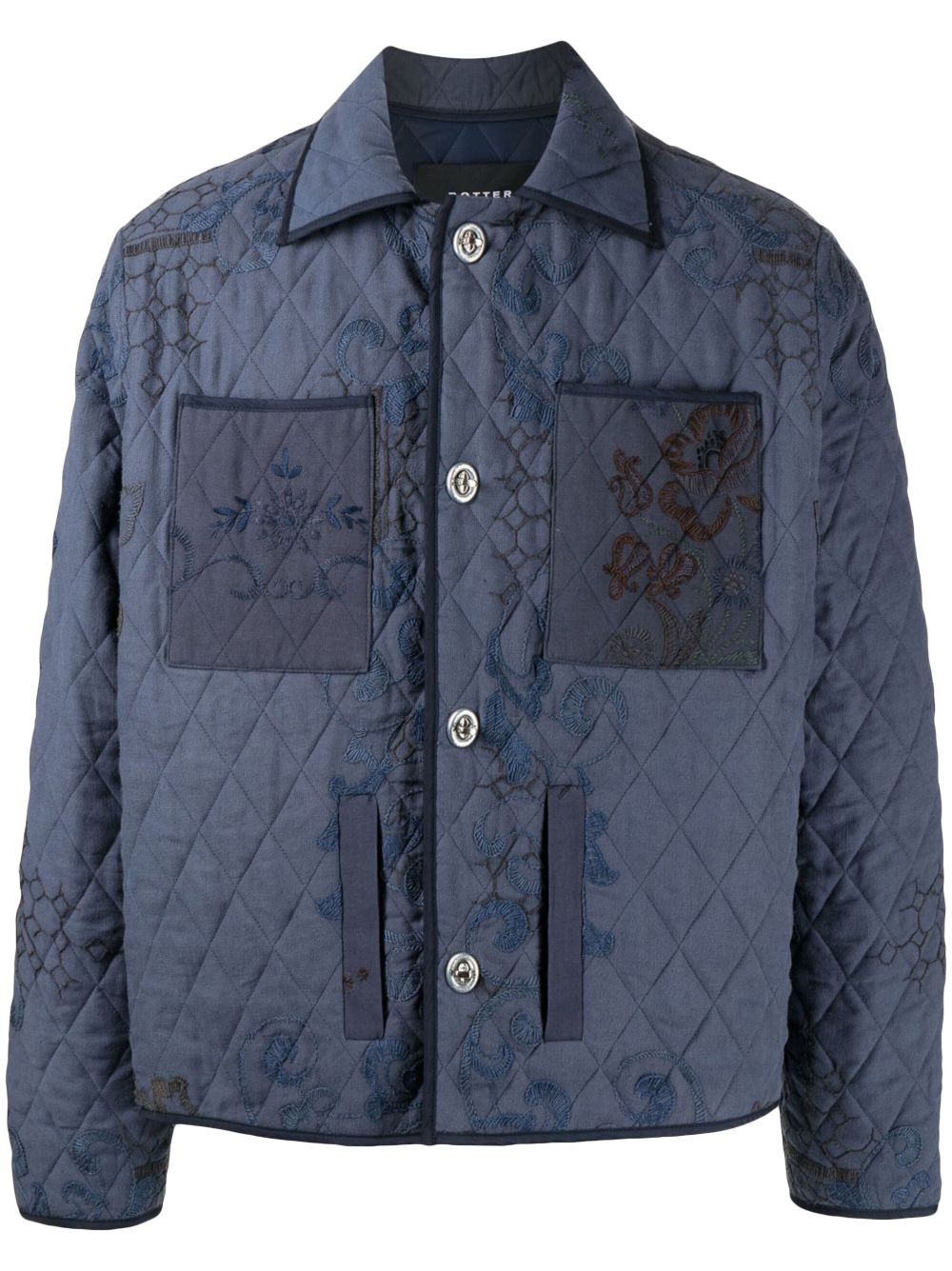 Floral-embroidered jacket - Blue