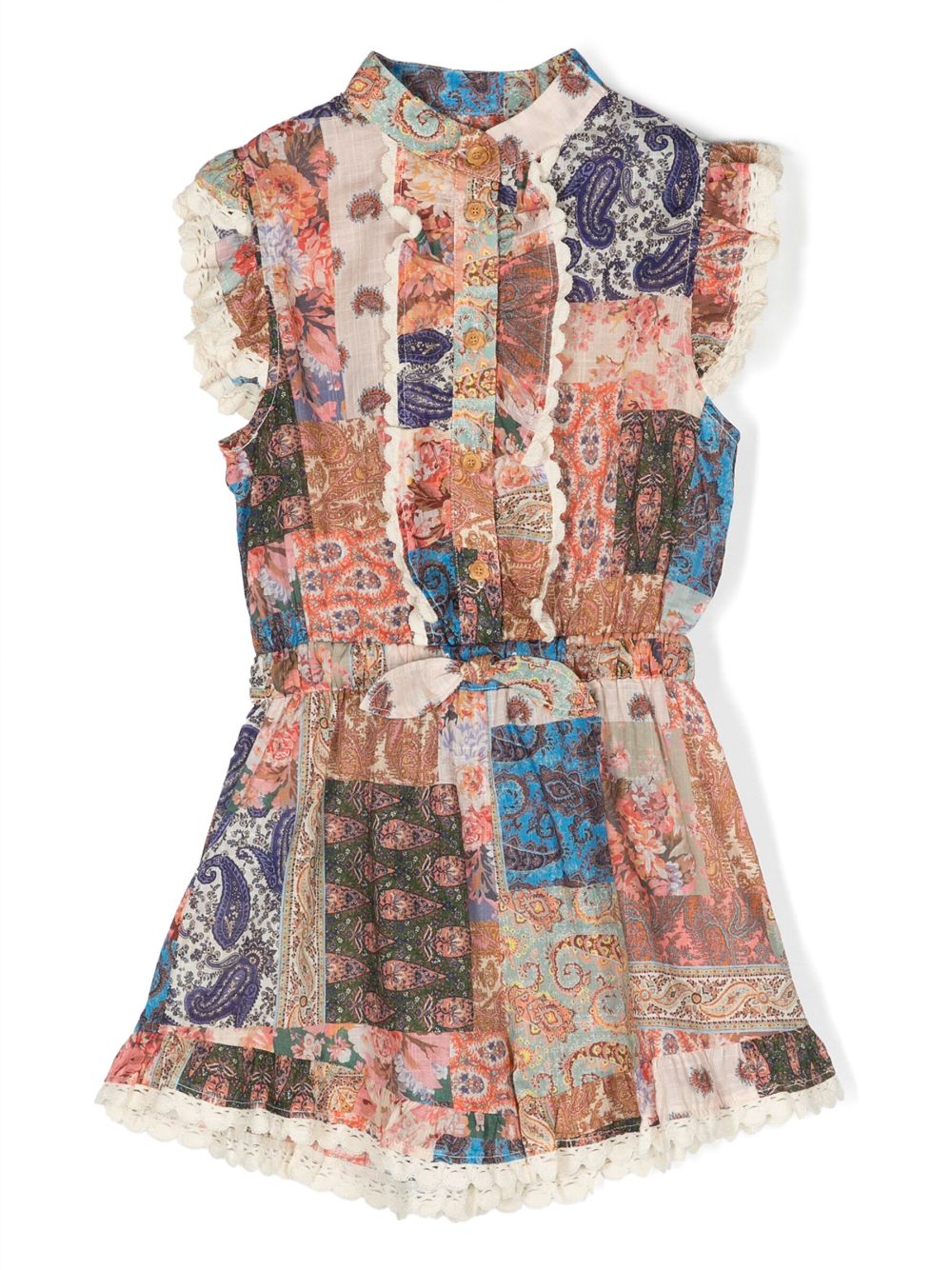 Paisley-patchwork sleeveless shirt dress - Pink
