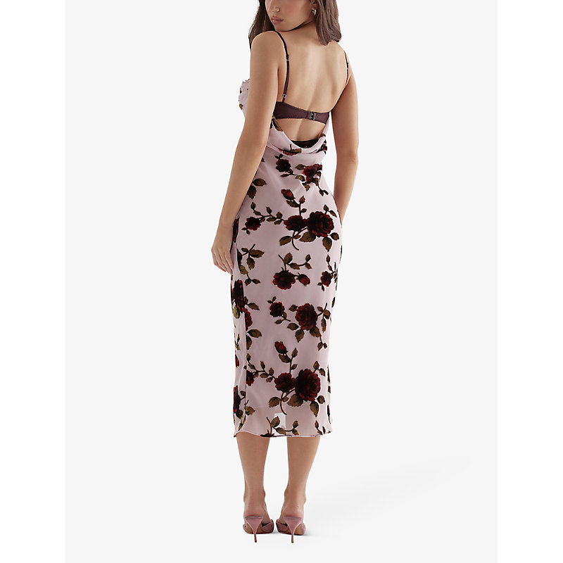 Womens Pink Azura Floral Velvet Devore-embroidered Stretch-woven Midi Dress