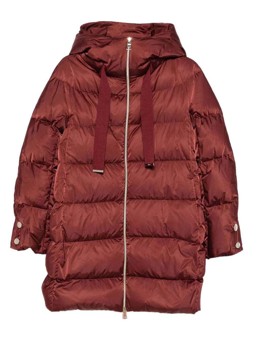 Quilted Hooded Down Jacket — Burgundy