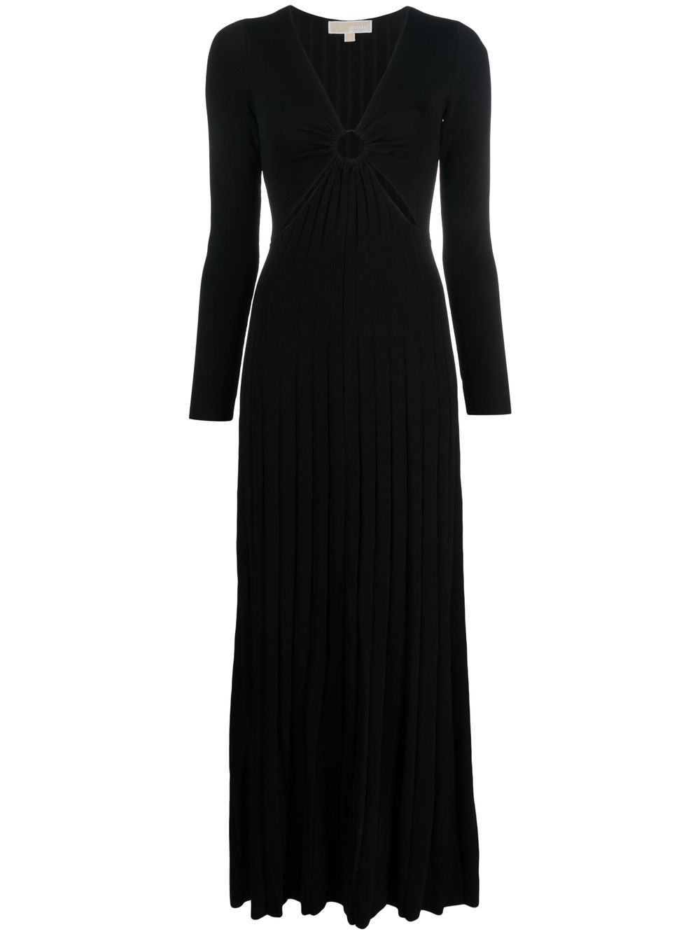 Pleated V-neck midi dress - Black