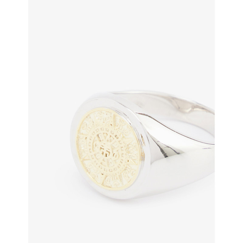 Mens Silver Compass Sterling-silver Signet Ring P