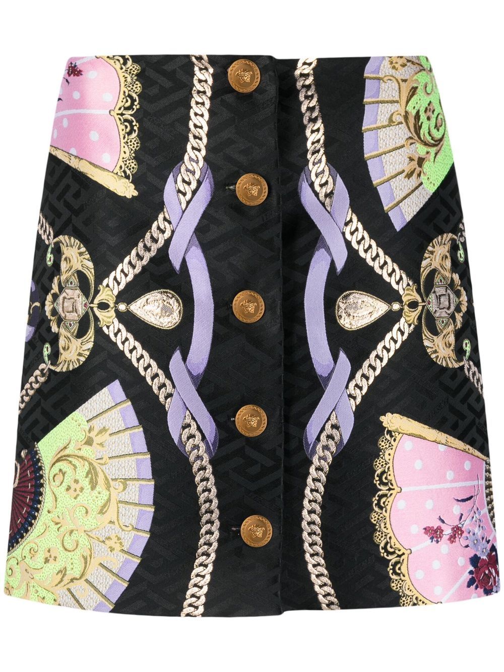 Graphic-print Medusa Head button skirt - Black