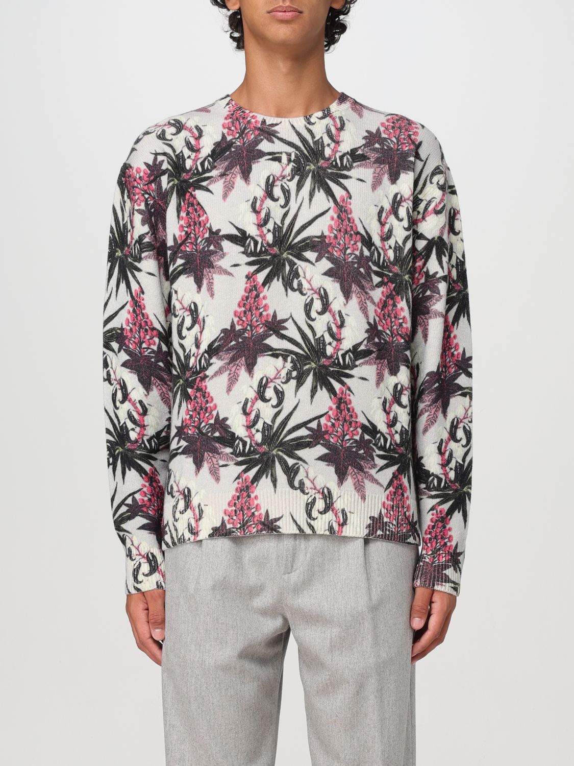 Floral intarsia-knit jumper - Neutrals