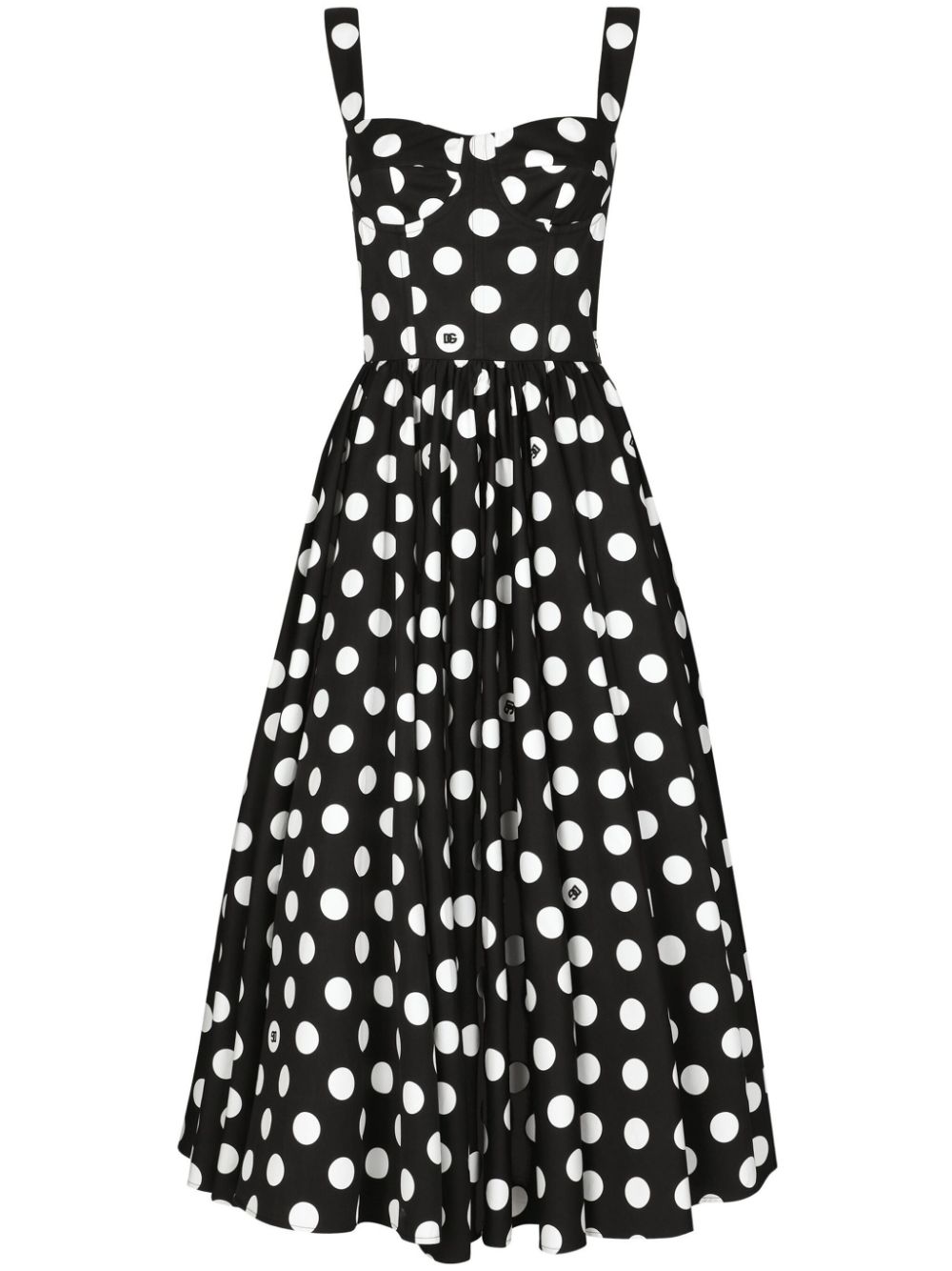Polka-dot corset midi dress - Black