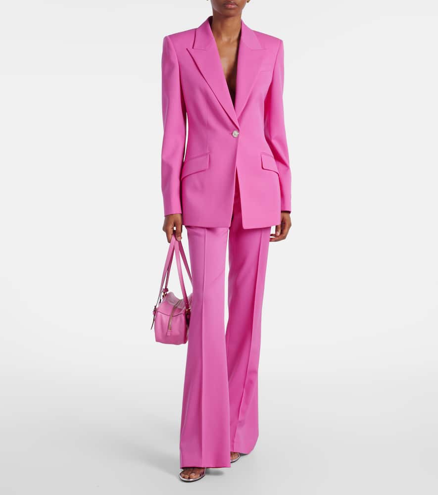 Embellished high-rise wool flared pants