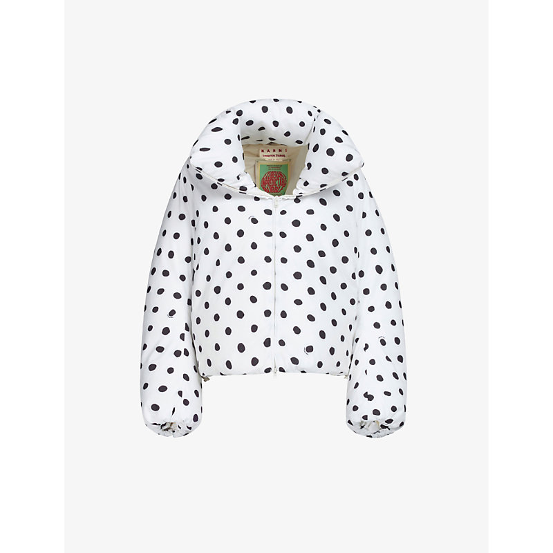 Womens Stone White Polka-dot High-neck Shell Jacket M