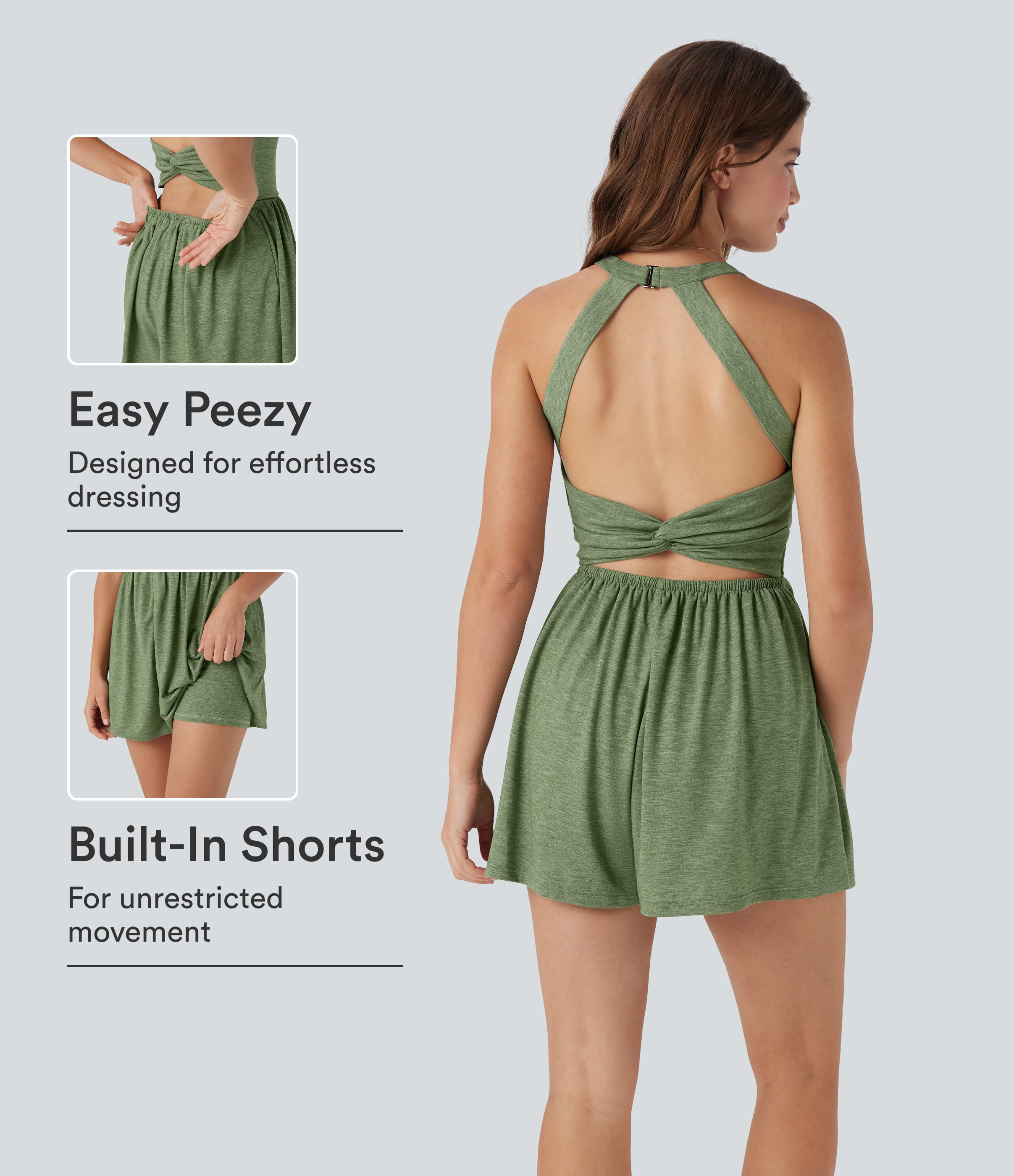 Padded 2-in-1 Romper with Pockets-Easy Peezy Edition  - Light Green Floral Yarn