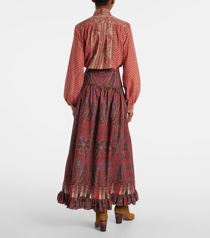 Printed high-rise cotton maxi skirt