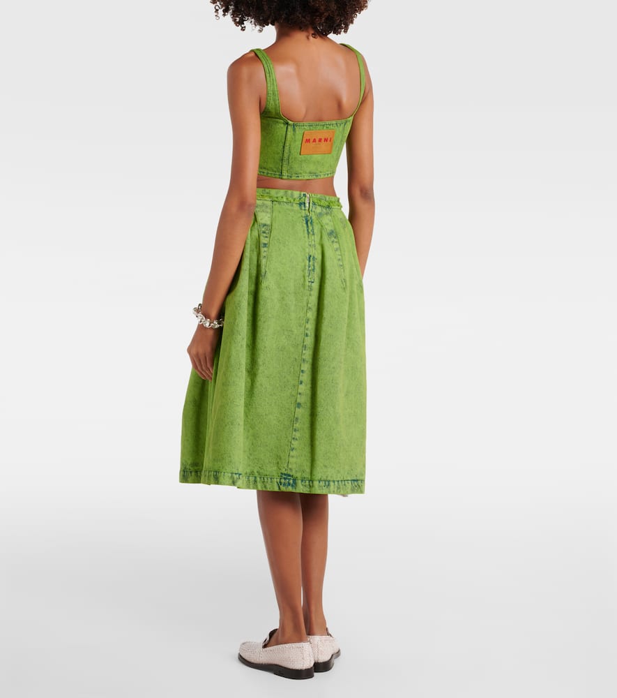 Marni Pleated denim midi skirt