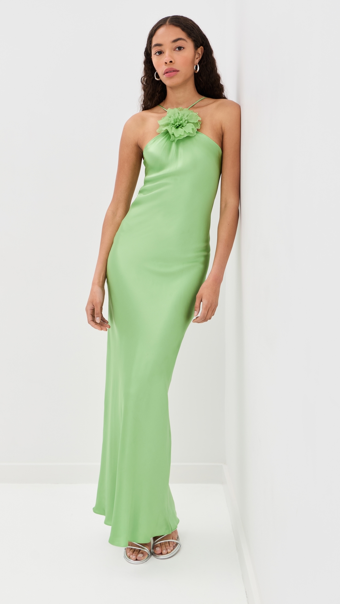 Silk Bias Halter Dress Green