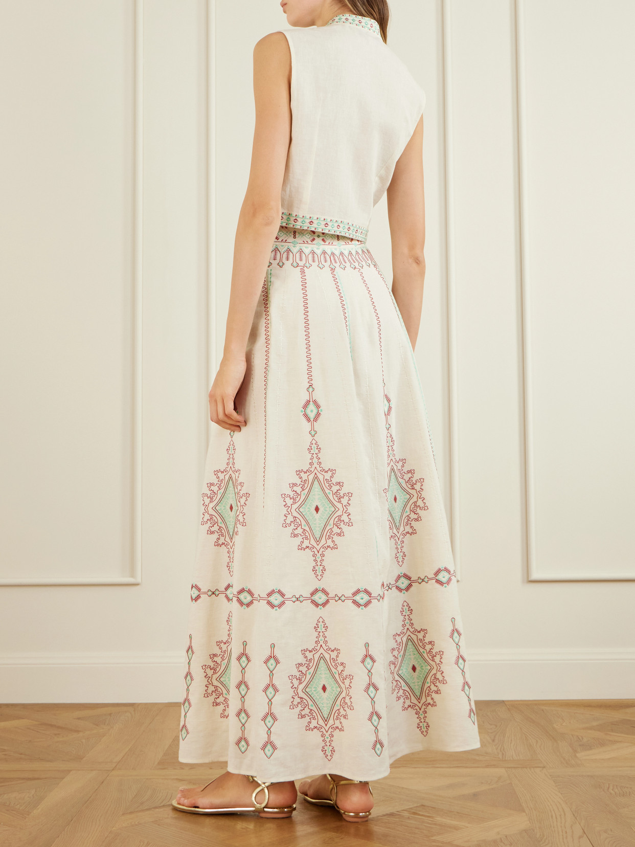 Andorra Astragal Mare Embroidered Linen And Cotton-blend Top - Neutrals