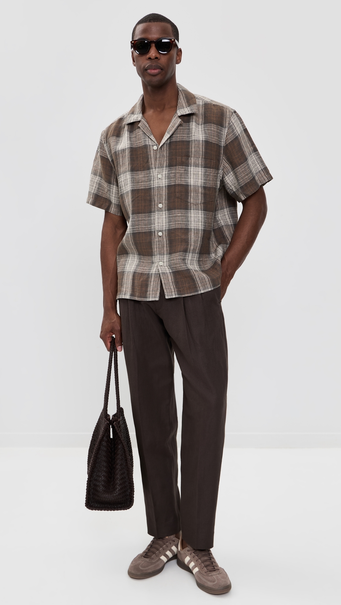 Short Sleeve Linen Top Plum Heritage Plaid