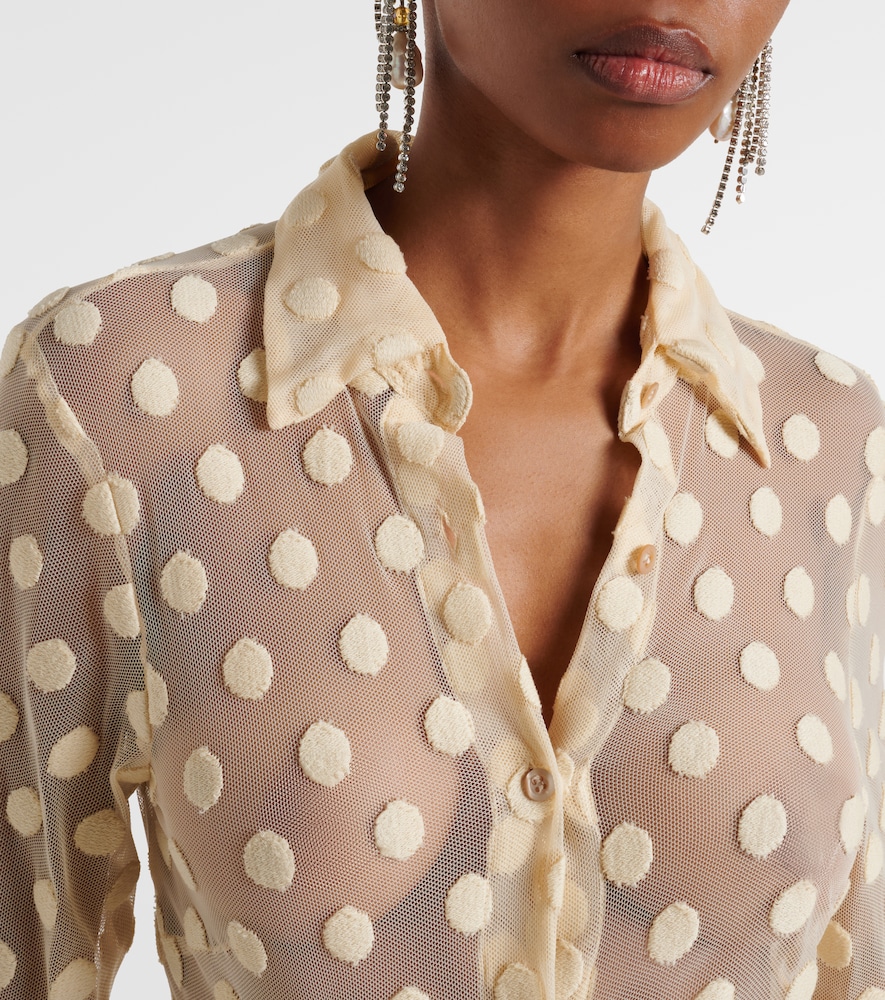 Polka-dot cotton-blend mesh shirt