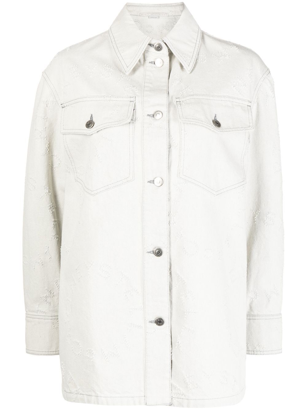 Embroidered-detail denim shirt - White