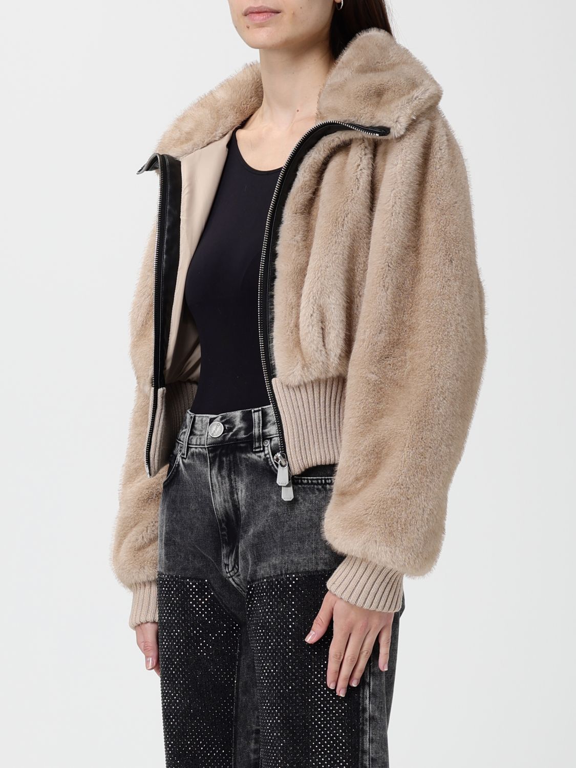 Fur Coat Woman color Beige