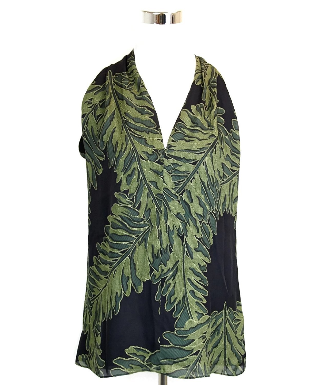 Gucci Women's Green Silk Leaf Printed Halter Top