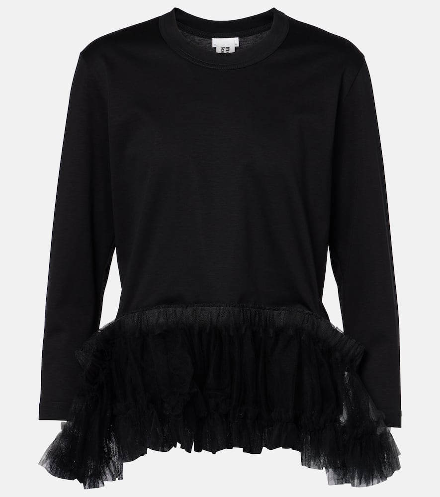 Noir Kei Ninomiya Tulle-trimmed cotton jersey top