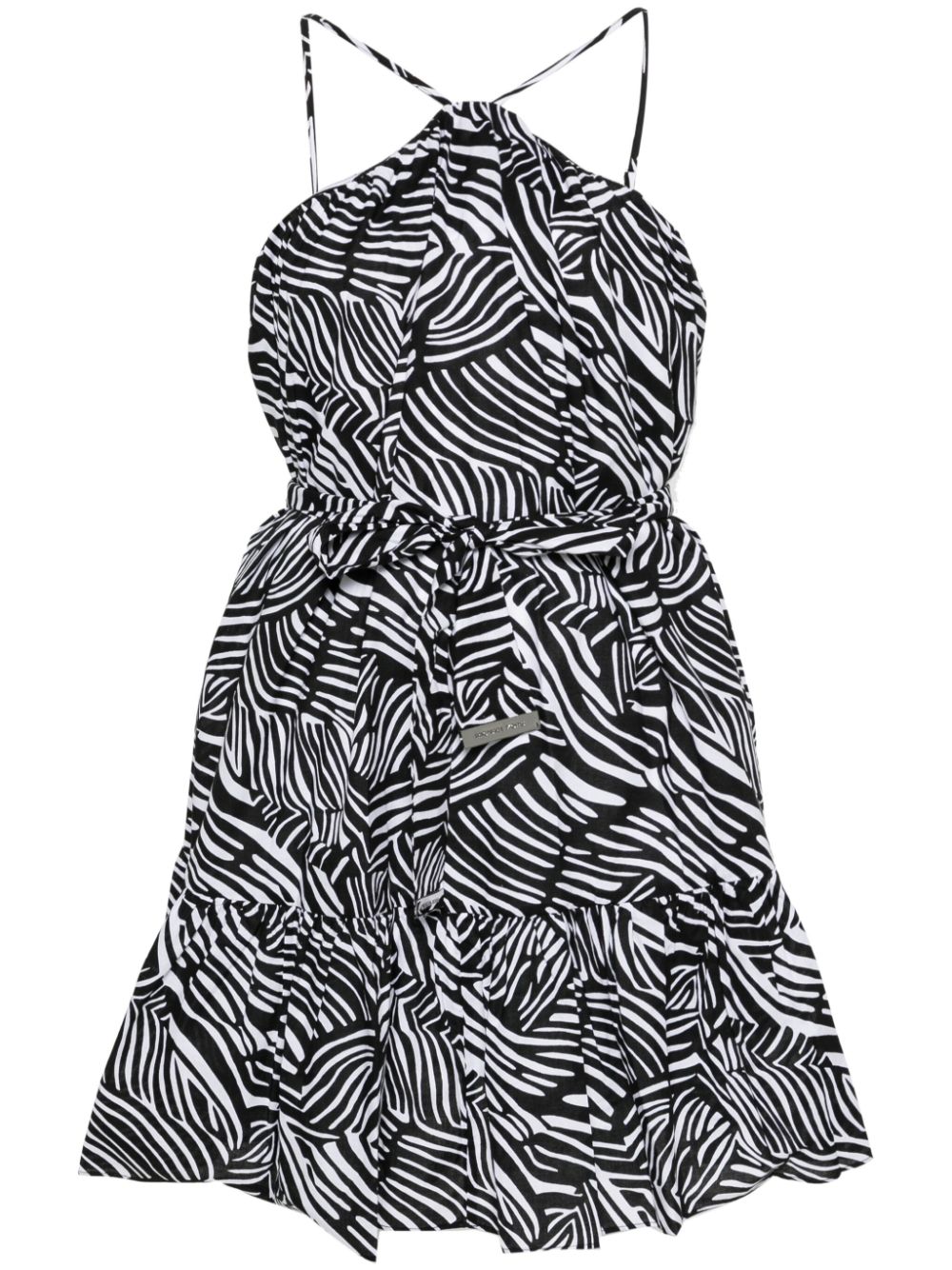Zebra-print belted mini dress - Black