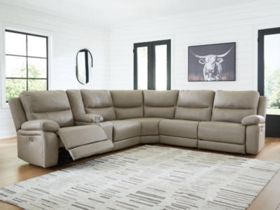 Brannigan 6-Piece Dual Power Reclining Modular Sectional with Console, Pebble