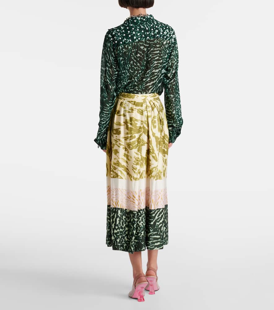Printed satin midi skirt