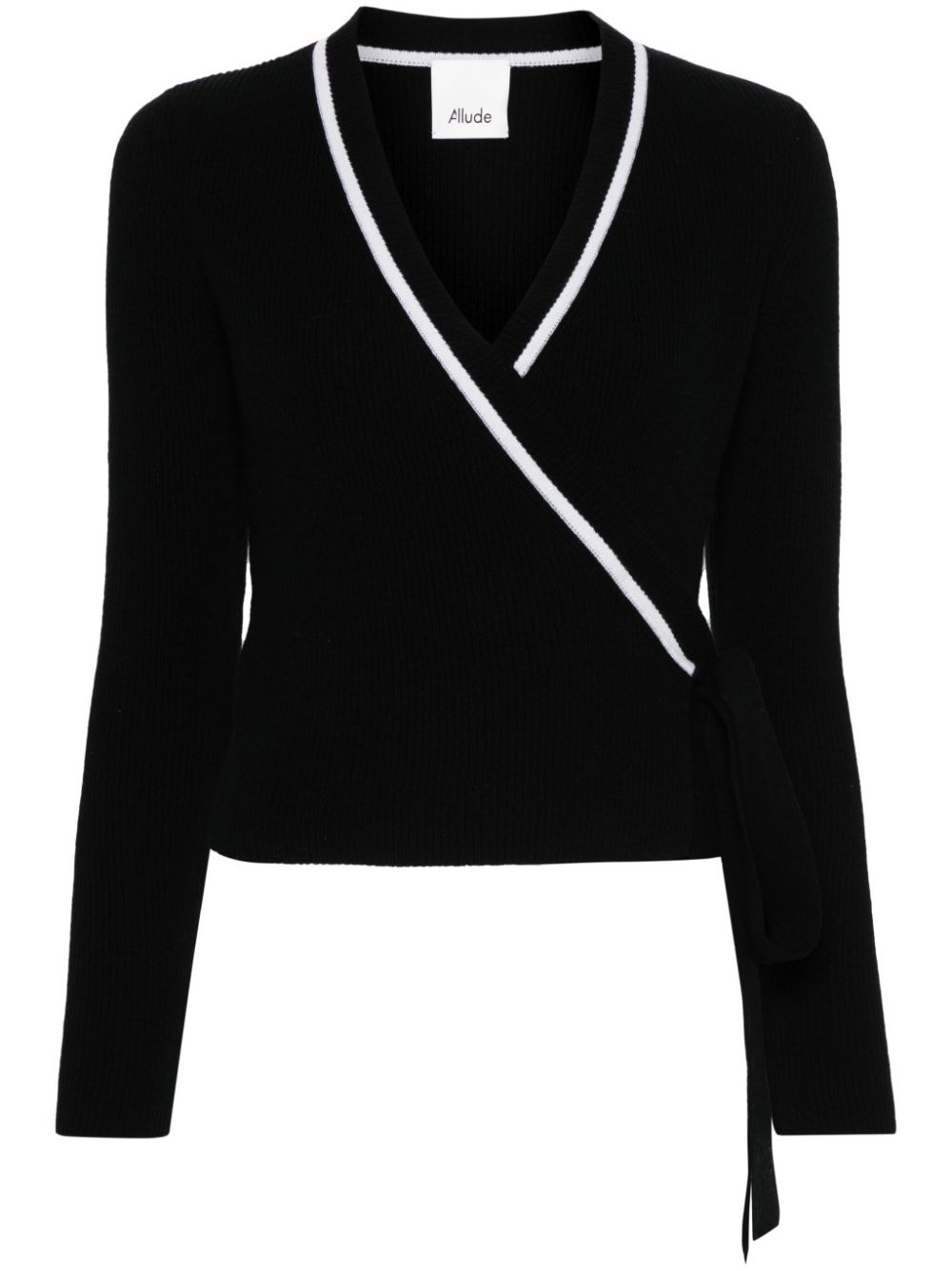 Wraparound fine-ribbed cardigan - Black