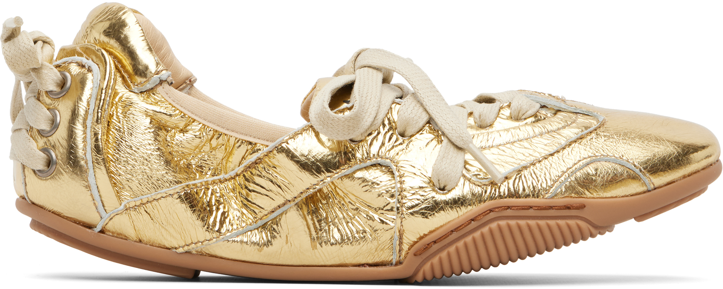 Gold Lace-Up Leather Sneakers
