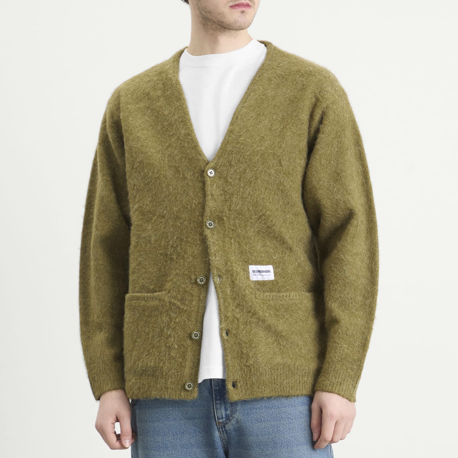 Men's Mohair Cardigan in Olive Drab