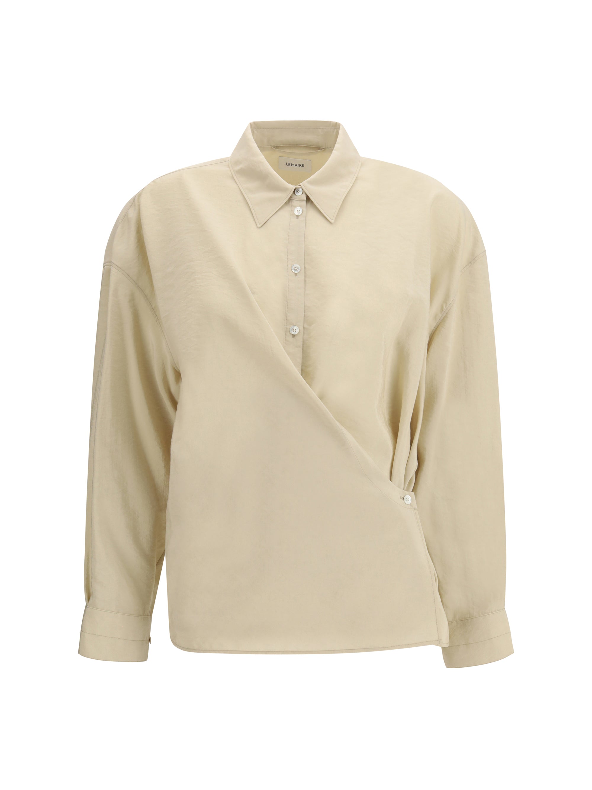 Draped Silk-Blend Shirt — Beige