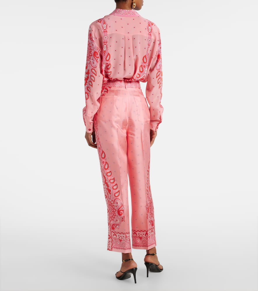 Paisley silk straight pants