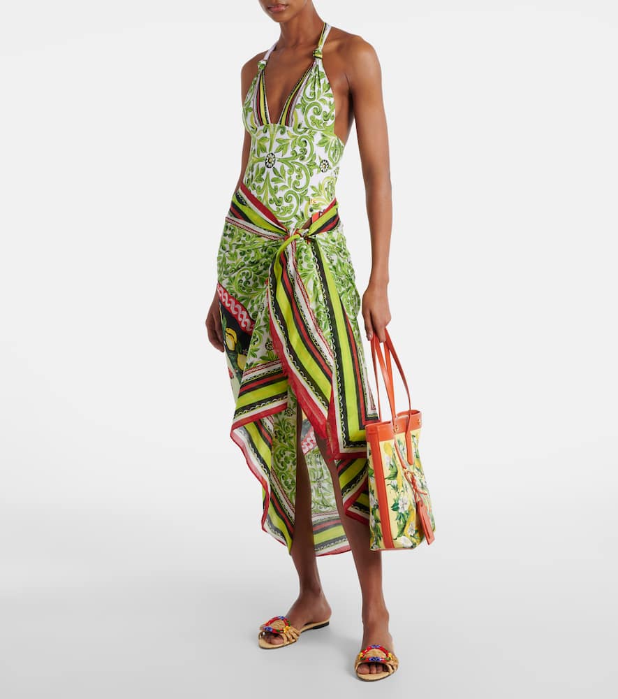 Printed cotton beach cover-up
