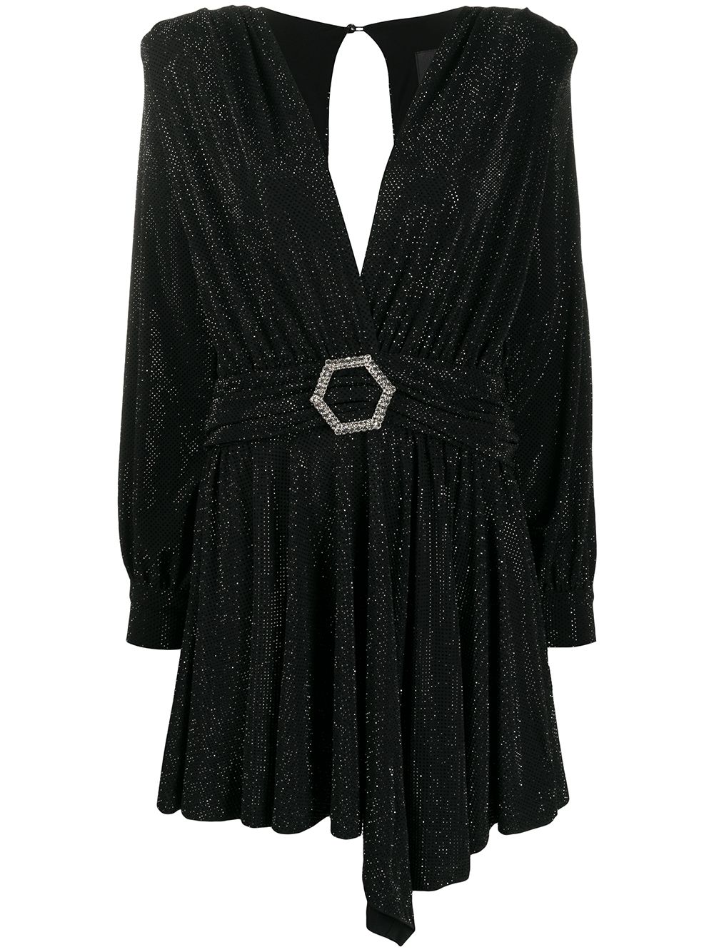 Belted long-sleeve mini dress - Black