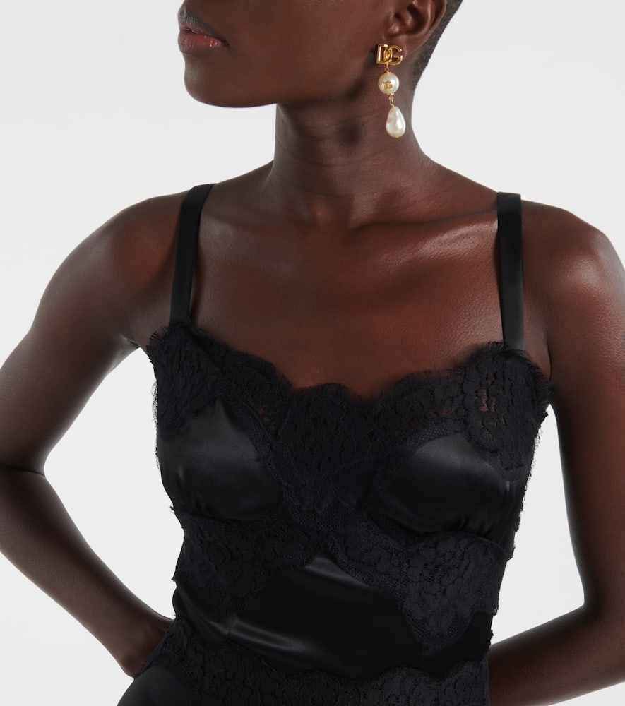 Lace-trimmed satin slip dress