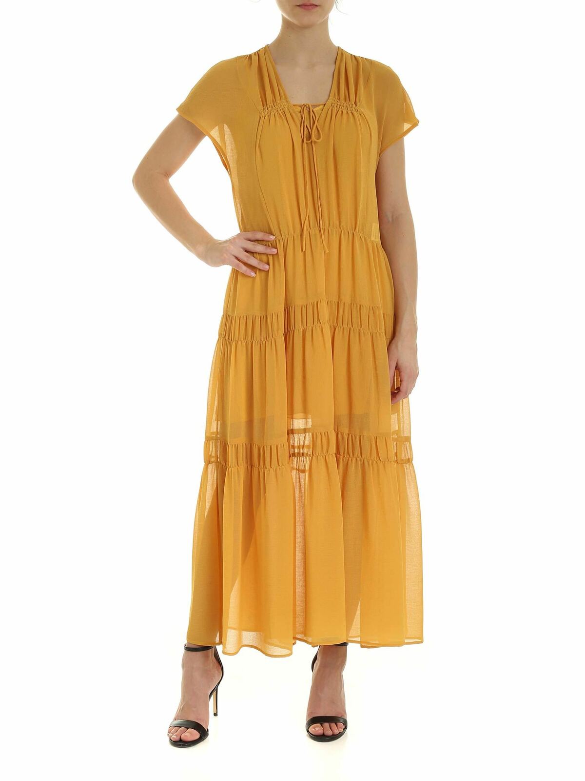 Flounced dress in Bright Gold color