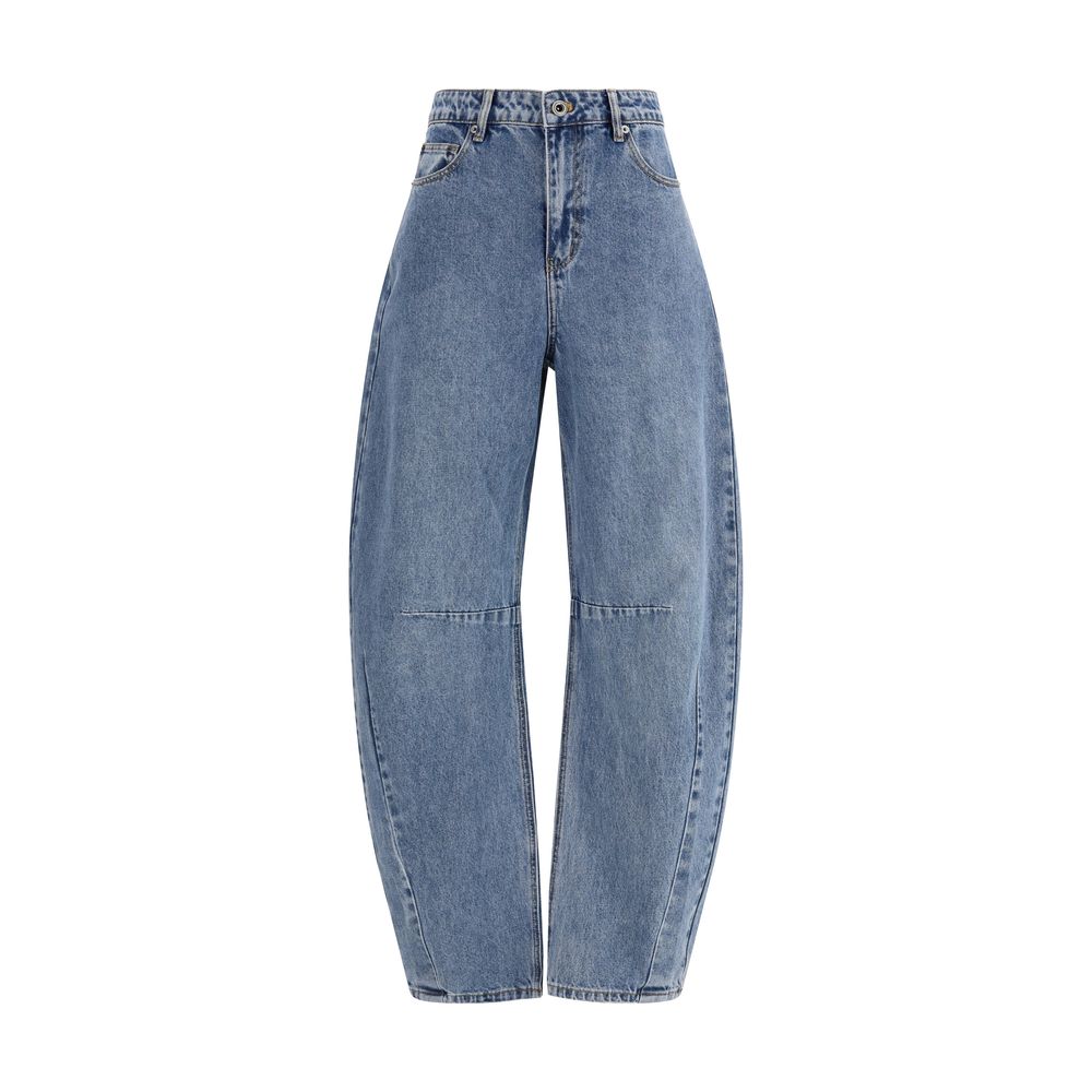 Barrel-Leg High-Rise Cotton Jeans — Blue