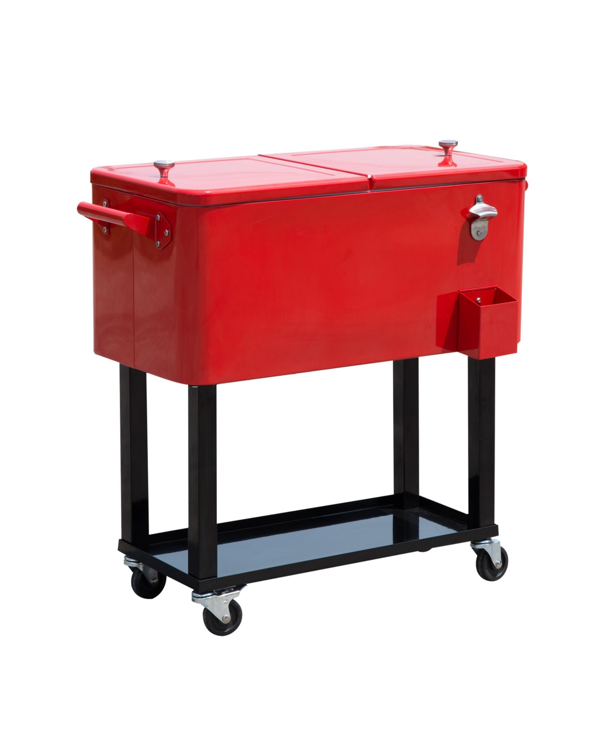 80 Qt Rolling Cooling Bins Ice Chest on Wheels Outdoor Stand Up Drink Cooler Cart for Party, Red - Red