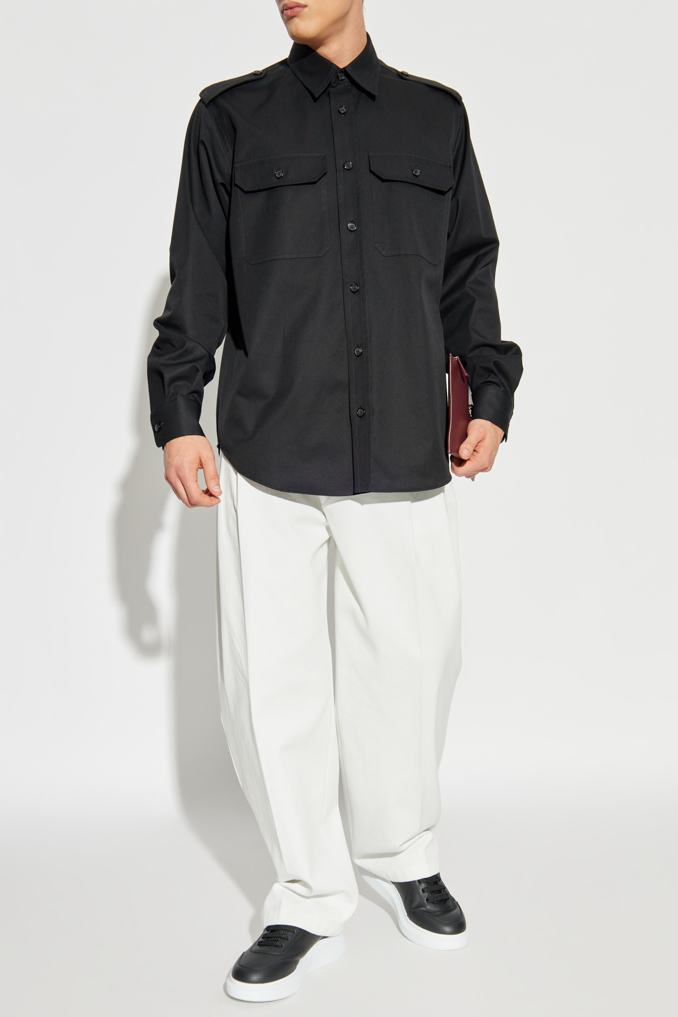Shirt With Epaulettes On The Shoulders, Men's, Black