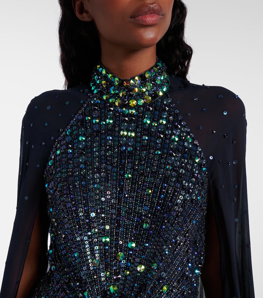 Thea caped sequined gown